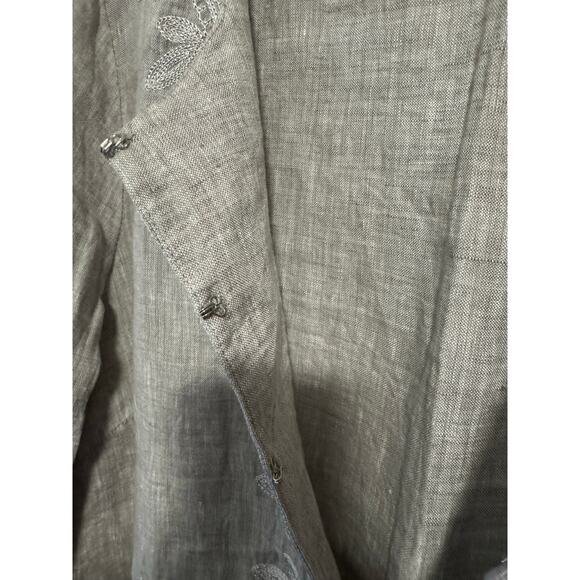 Saks Fifth Avenue 100% Silk tunic hook front embroidered gray size large - Picture 4 of 11